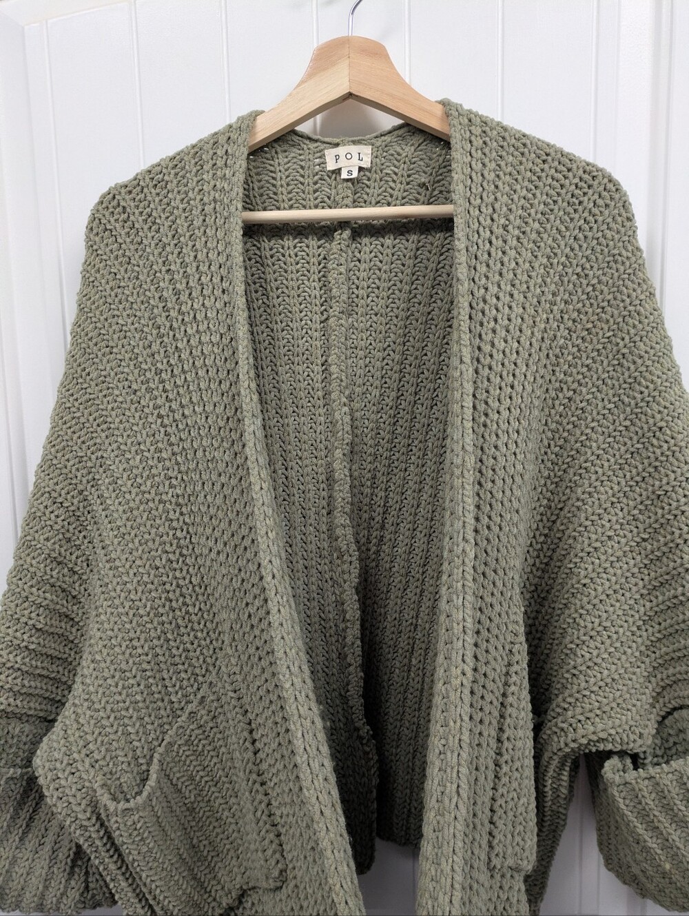 POL Olive Green Chunky Knit Open Cardigan Fits Sm-XL - Picture 2 of 8
